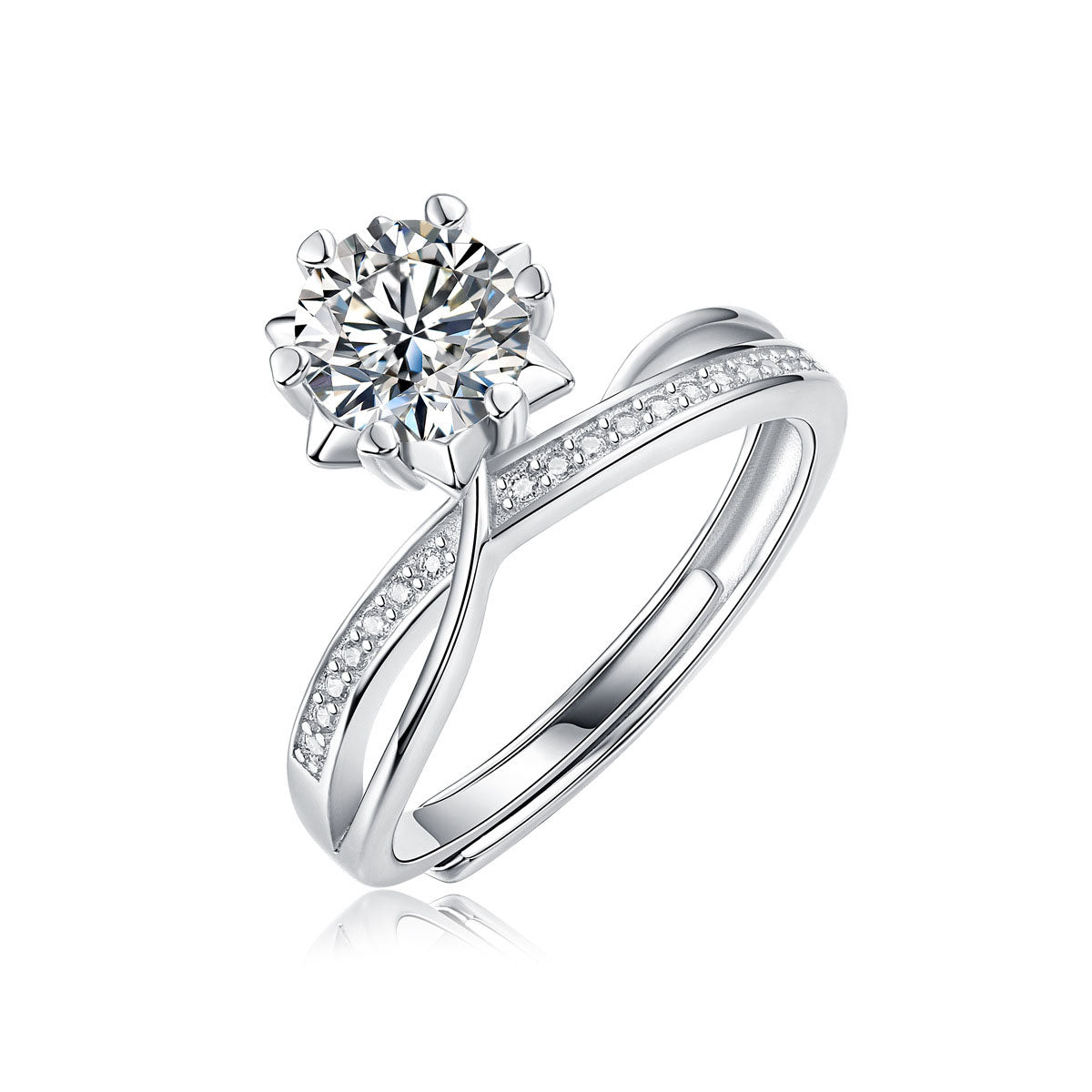 Moissanite Snowflake Sterling Silver Adjustable Ring Kiaan Jewels