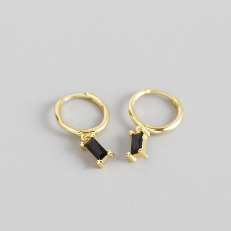 Rectangle Stone Gold Hoop Earrings Kiaan Jewels