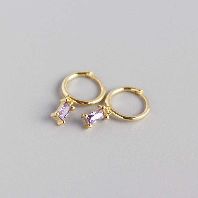 Rectangle Stone Gold Hoop Earrings Kiaan Jewels