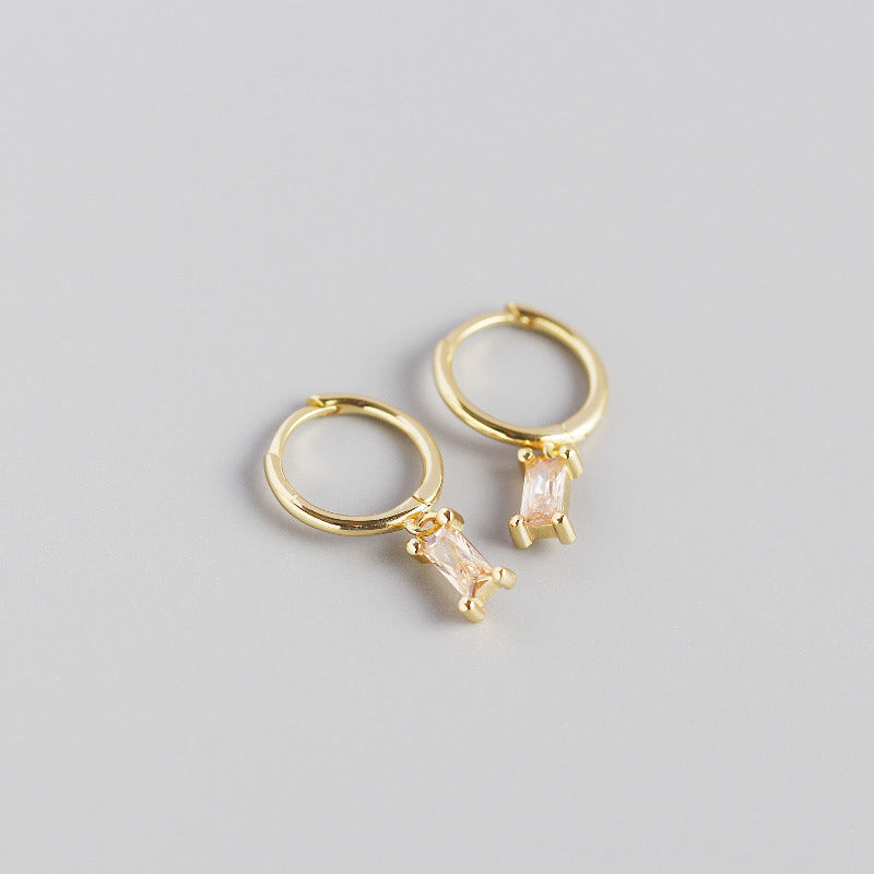 Rectangle Stone Gold Hoop Earrings Kiaan Jewels