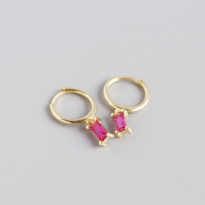 Rectangle Stone Gold Hoop Earrings Kiaan Jewels