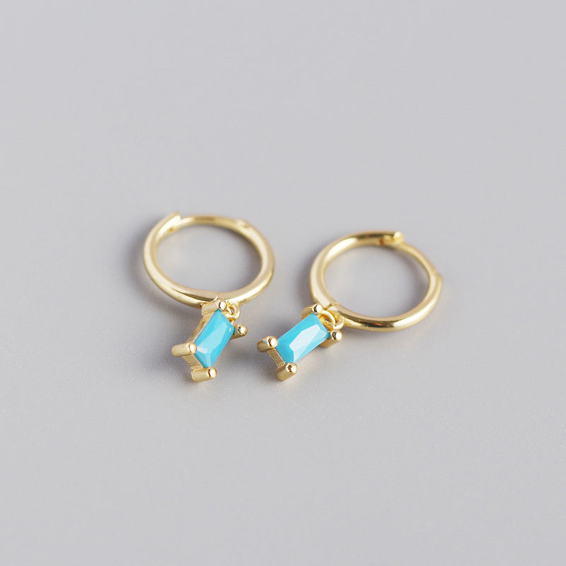 Rectangle Stone Gold Hoop Earrings Kiaan Jewels