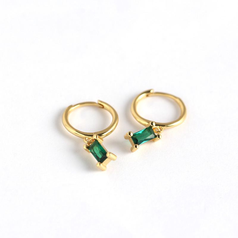 Rectangle Stone Gold Hoop Earrings Kiaan Jewels